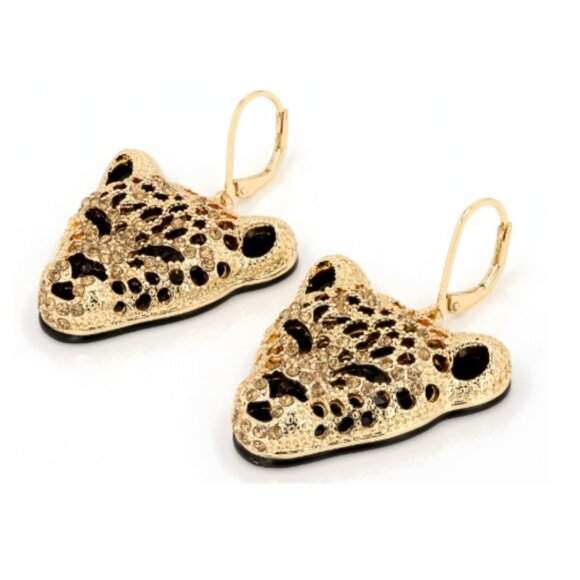 JTV Off Park Collection Gold Crystal Gold Tone Leopard Head Earrings - Picture 1 of 8